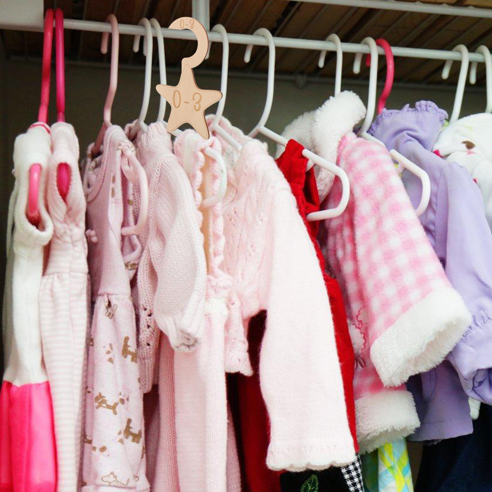 Baby Clothing Dividers - ตัวแบ่งตู้เสื้อผ้าเด็ก 7 ชิ้น ตัวแบ่งขนาดไม้สำหรับตู้เสื้อผ้าเด็ก อุปกรณ์จัดระเบียบตู้เสื้อผ้าเด็กสำหรับจัดเก็บเสื้อผ้า