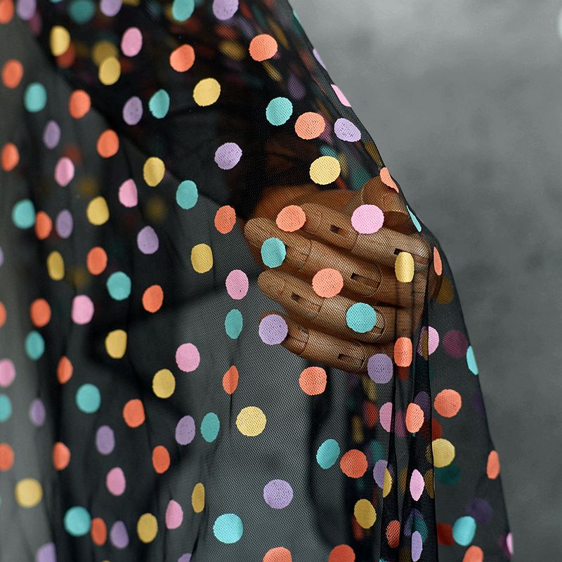 Baby Clothing Organic - กว้าง 155 ซม.สีสัน Polka Dot พิมพ์ลูกไม้ผ้าตาข่ายชุดเจ้าสาวงานแต่งงานตกแต่งเสื้อผ้าเด็ก